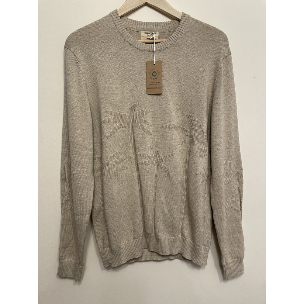 Marine Layer Scenic Crewneck Sweater Men Medium Oatmeal Beige Organic Cotton New